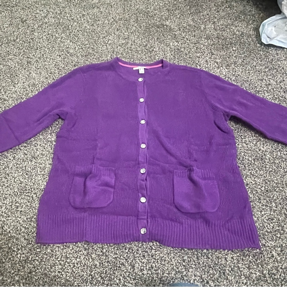 Isaac Mizrahi purple Button Front long sleeve Sweater Cardigan M